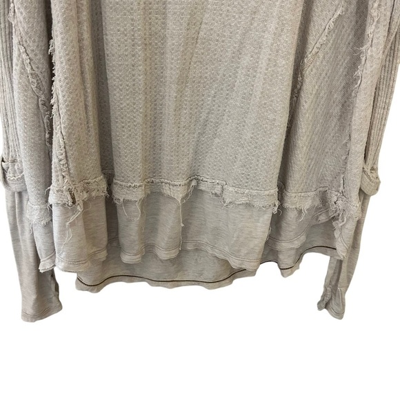 FREE People Shirt Womens Small Laguna Thermal V Neck Relaxed Boho Casual Tan - Picture 4 of 10